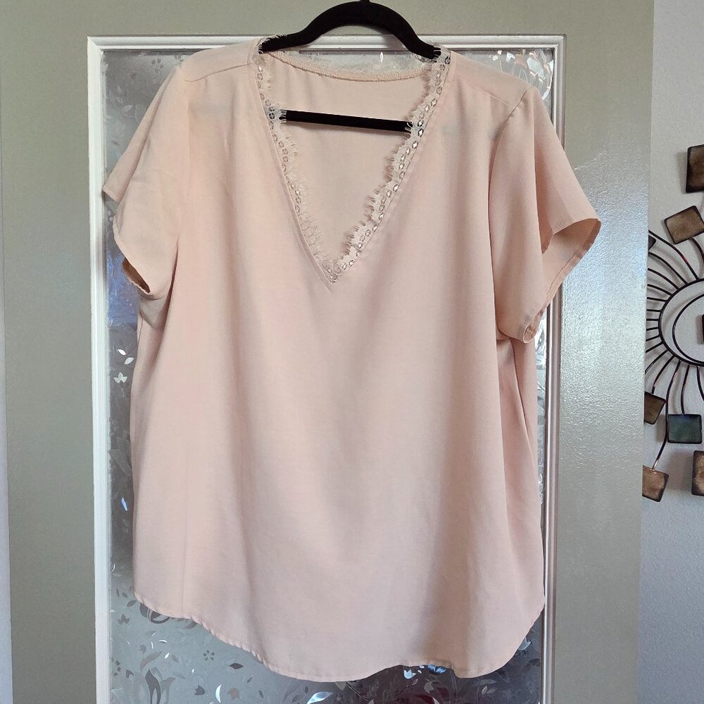 Pink V Neck Blouse - Size XL